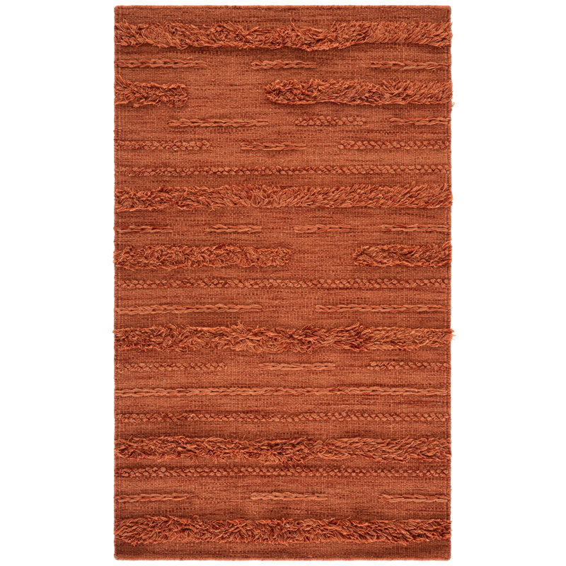 Hartzler Hand-Woven Flatweave Wool/Cotton Rust/Orange Area Rug, Rectangle 3' x 5'