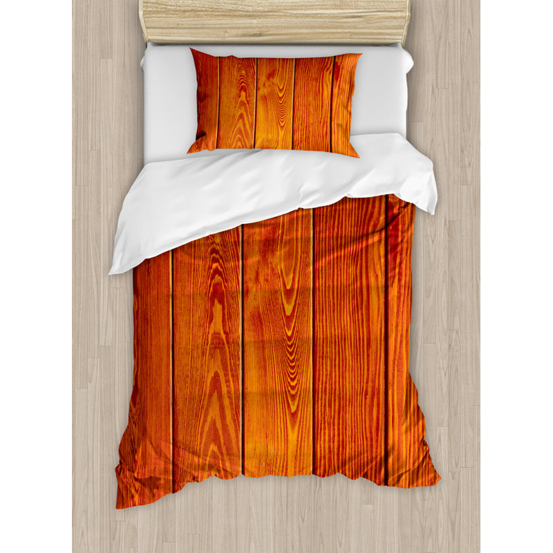 Rustic Polyester Duvet Cover, Twin Duvet Cover + 1 Sham, Hills Trees and Birds