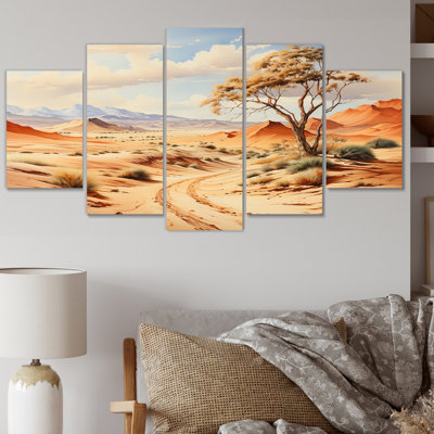  «Afrique du désert de la Namibie I - Paysages, art mural, salon - 5 panneaux