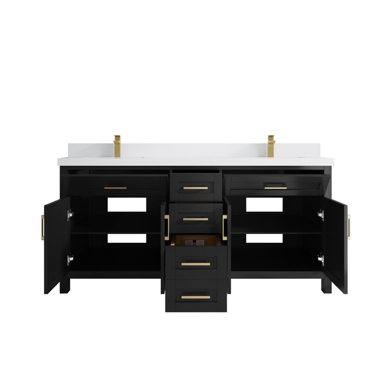 Ensemble de meuble-lavabo double 72 po Cambridge, Noir, Blanc