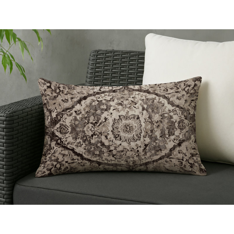 Coussin décoratif intérieur et extérieur Modern, Brun / beige / crème damassé, Rectangle H 20 po x l 14 po