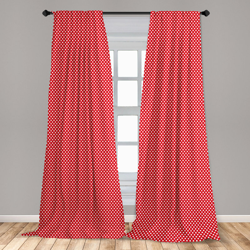 Red and White Polka Dot Light Filtering Rod Pocket Curtain Pair