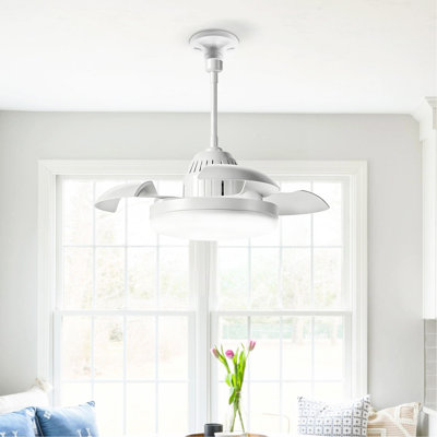 Ventilateur de plafond de petite taille à ampoule avec pales rétractables, ventilateur de plafond intérieur avec lumière avec télécommande, pour salon de patio, chambre à coucher, bureau, intérieur