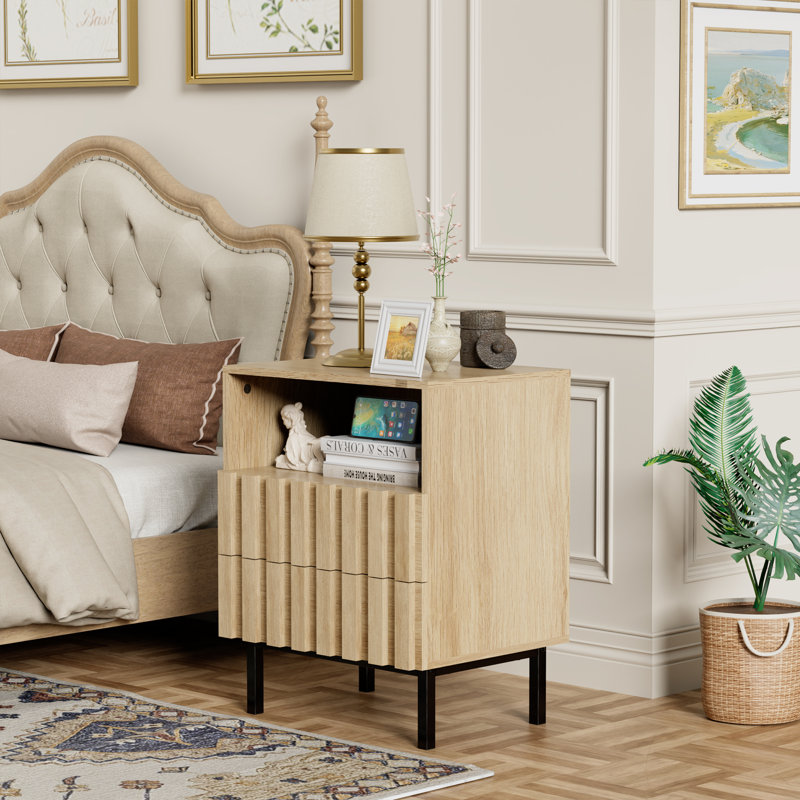 Sevyn Wooden Stripe Drawer Nightstand, Ivory