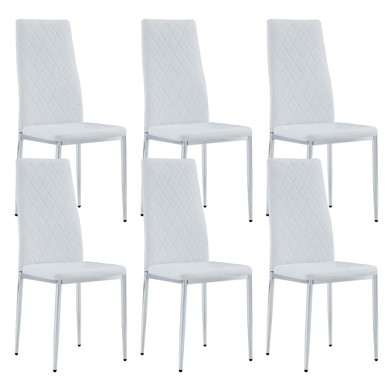 Danysha Faux Leather High Back Upholstered Dining Chair, White, 6