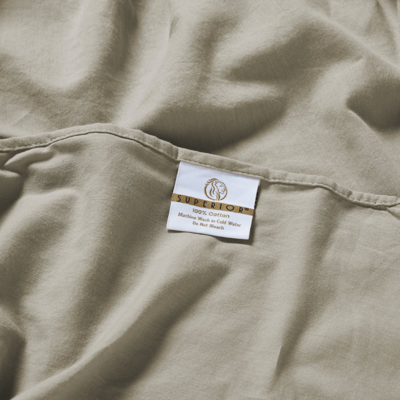 Carmen 100% Cotton Vintage Wash Boho Solid Deep Pocket Lightweight Percale Sheet Set, Queen 4pc Sheet Set, Taupe