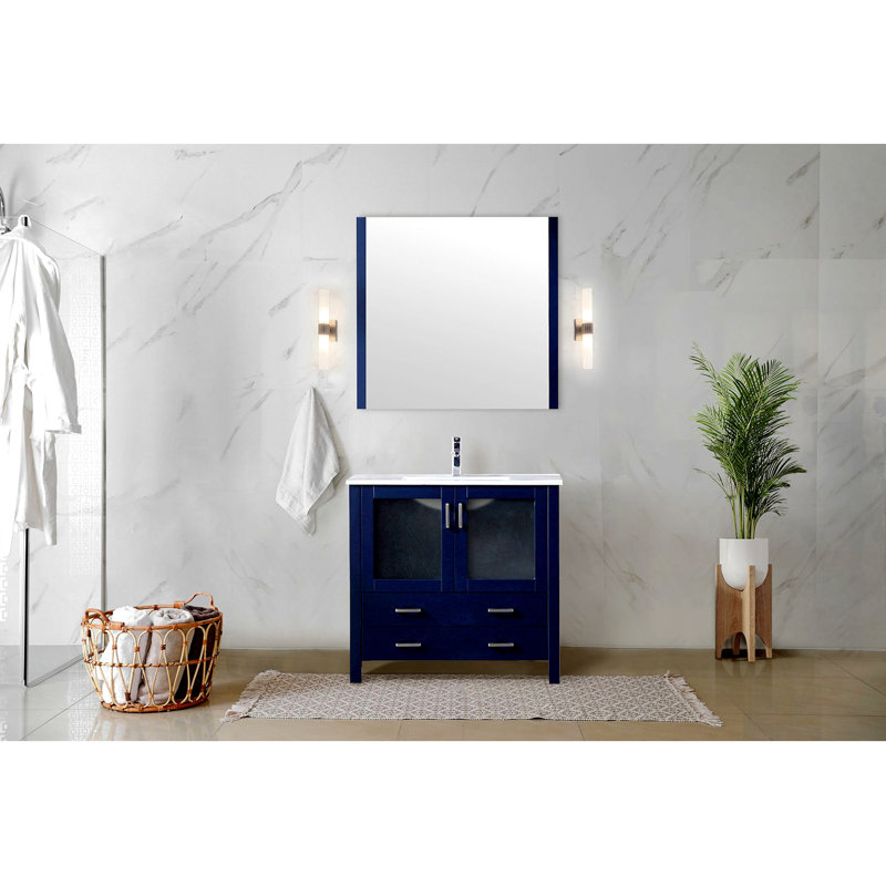 Meuble-lavabo de salle de bain 36 po X P 18,25 po D, dessus en céramique, ensemble de robinet et Miroir, Blanc