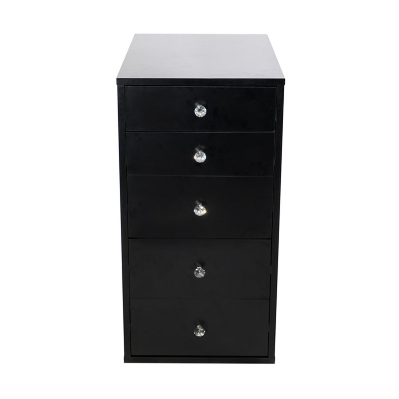 SlayStation 5 Soft Close Drawer Makeup Vanity Storage Unit with Crystal Lux Drawer Knobs, Black