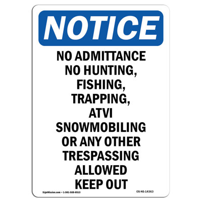 No Admittance No Hunting Fishing Sign