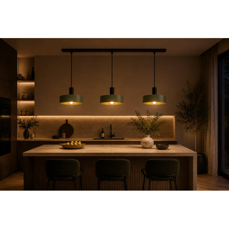 Bhayani 3 - Light Drum Pendant, Khaki Black, Green