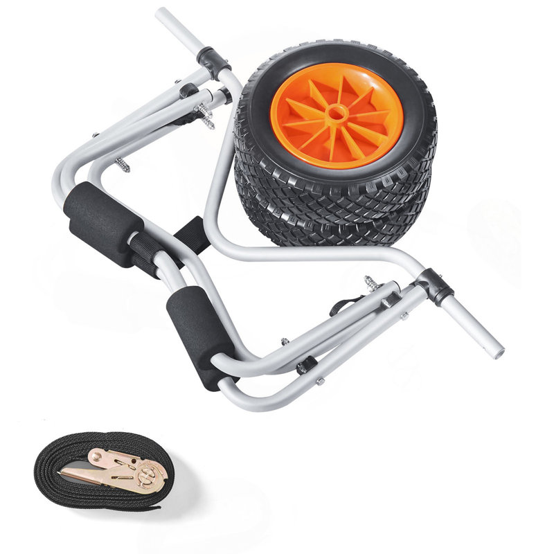 Chariot de kayak transportant un canot pliable de 250 lb avec des pneus en caoutchouc solide de 10 pouces