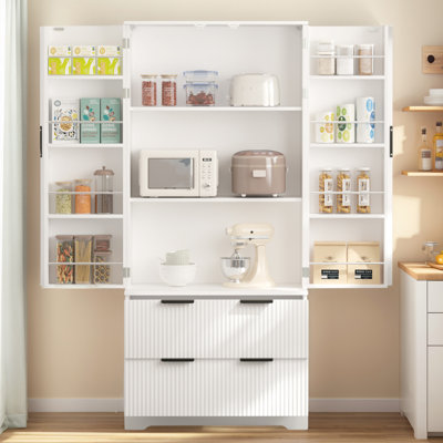 72"H Freestanding Pantry Storage Cabinet with Adjustable Shelves and 2 Large Drawers