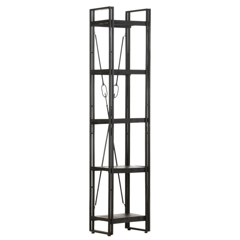 Bookcase Solid Mango Wood, (5 Shelves) 70.9" H x 15.7" W x 11.8" D, Dark Black