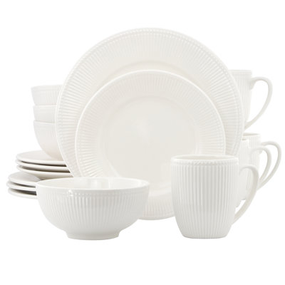  Gretel 16 Piece Round Stoneware Dinnerware Set in White