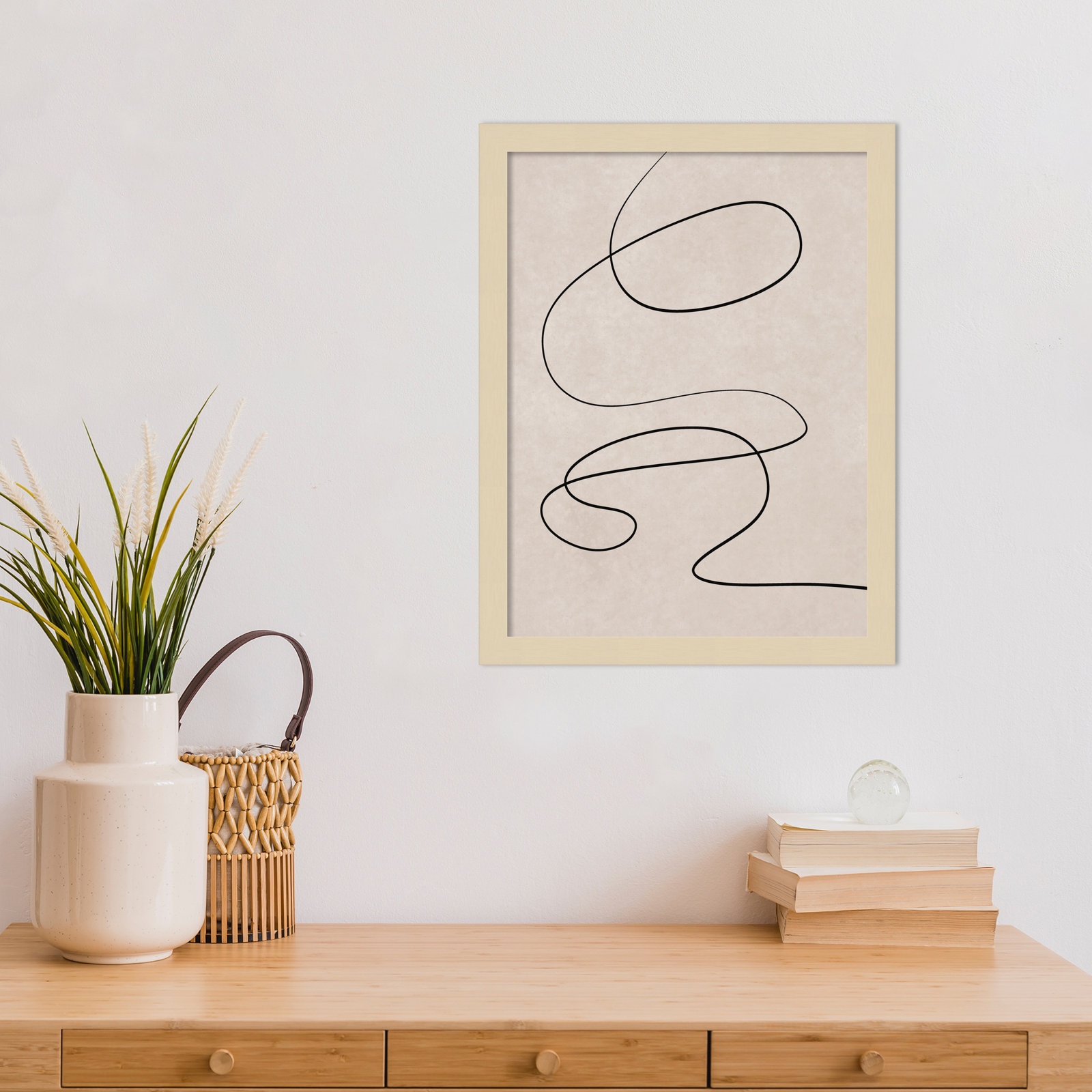 Black Line and Textured Beige Print, Brown, 17" H x 13" W