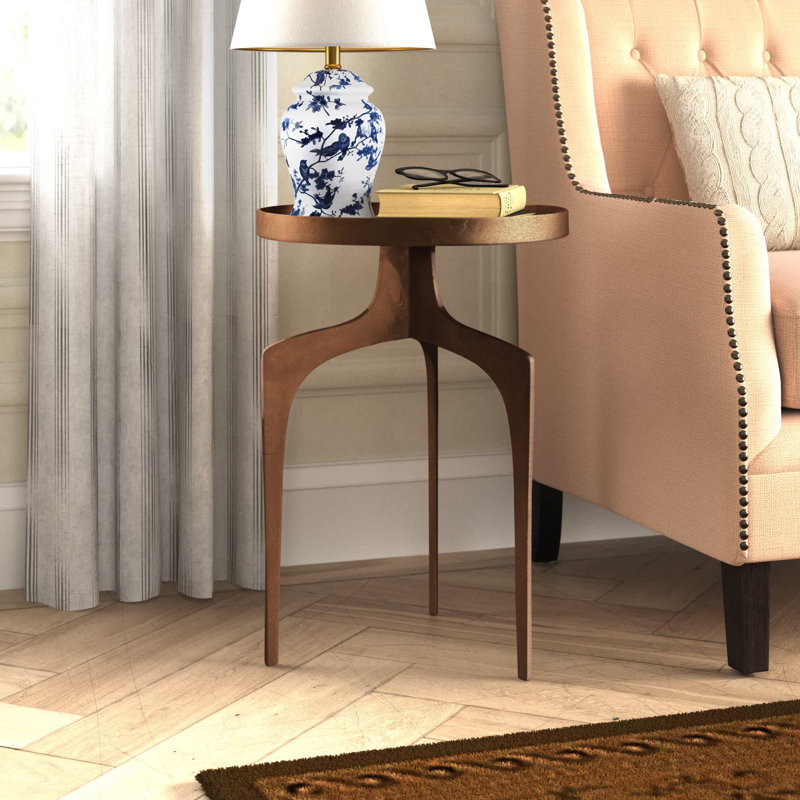 Tray Top 3 Legs End Table, Raw Bronze