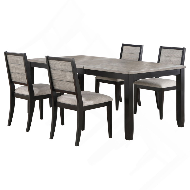 Grey And Black 5-Piece Dining Table Set, 5 Pieces: Table, 4 Chairs