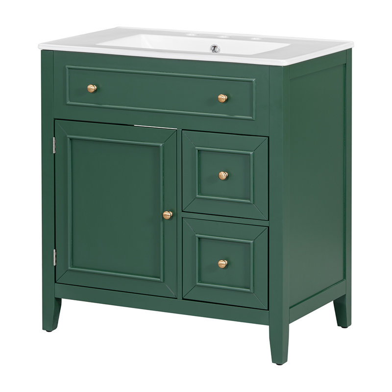 Armoire de salle de bain avec porte et deux tiroirs, Vert