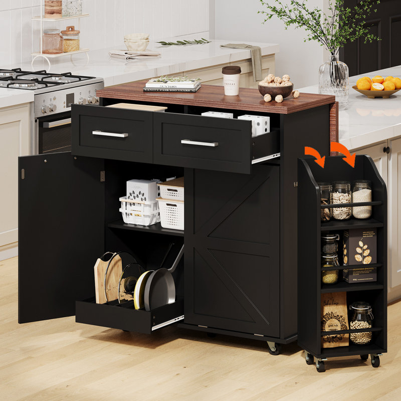 47.2-Inch Country-Style Kitchen Island With A Flipper, A Kitchen Storage Island With Detachable Side Shelves, Suitable For Homes, Kitchens, And Dining Areas