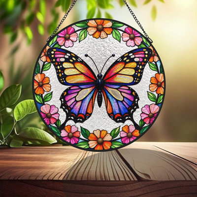 Vitrail papillon à motif floral et vitrail pour fenêtre