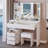Large Vanity Table with LED Mirror & Storage Drawers - Dressing Table with Cushioned Stool-433837502