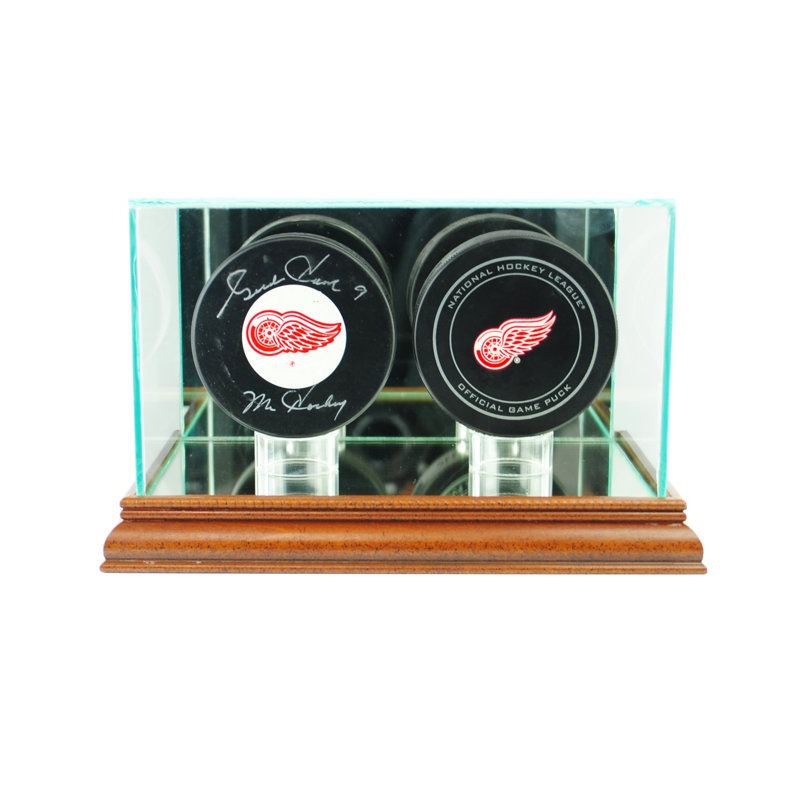 Double vitrine de rondelle de hockey, Noyer
