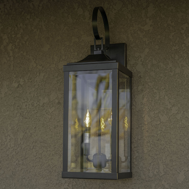 2 Light Imperial Black Outdoor Wall Sconce - 25 In. With Clear Glass Shade, Hardwired, Bulbs Not Included, 2 Lights