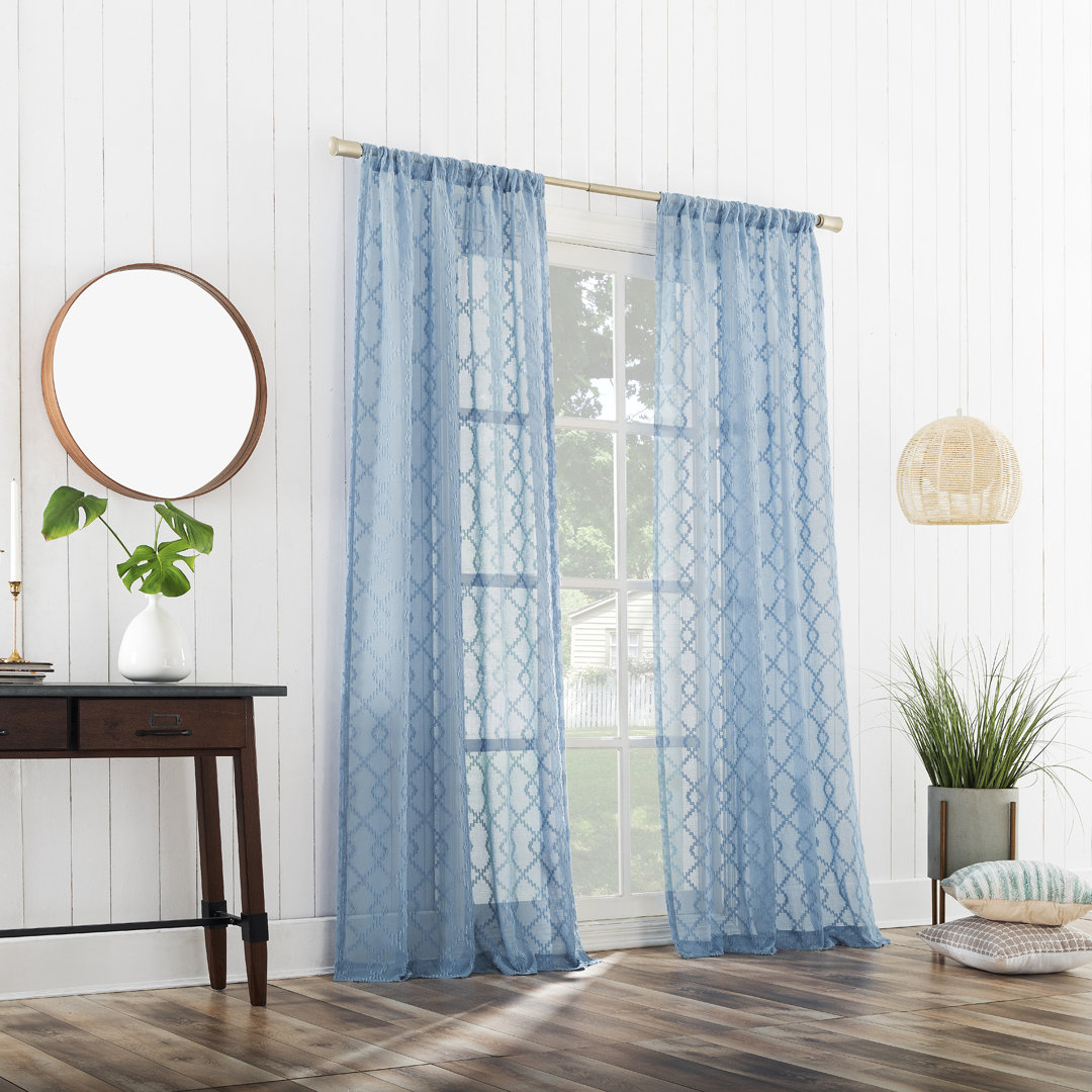 Geometric Clipped Semi-Sheer Rod Pocket Curtain Panel Union Rustic Curtain 