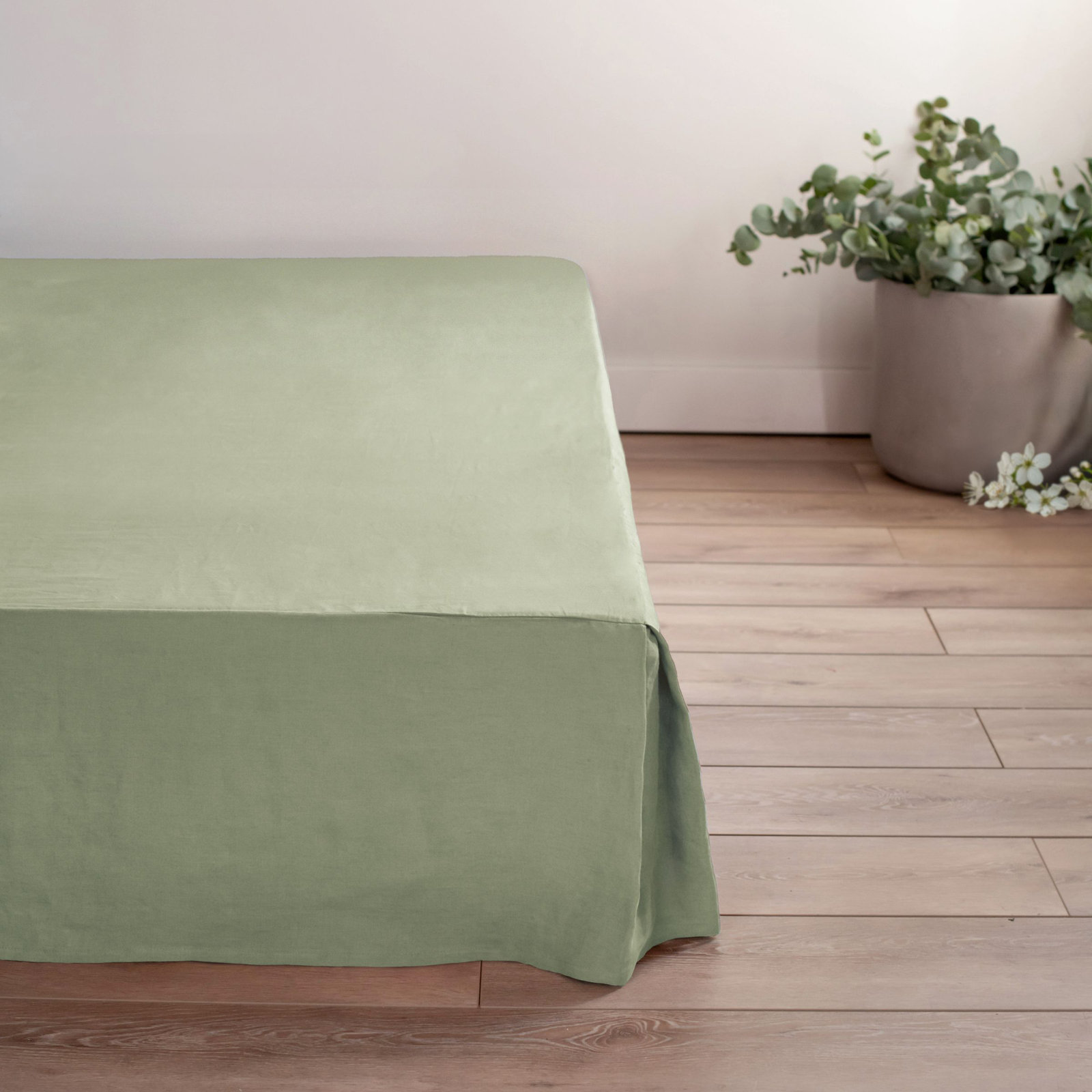 100% French Linen Bedskirt, Twin XL, Matcha