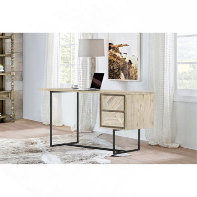 Bureau 2 tiroirs en bois d'acacia naturel