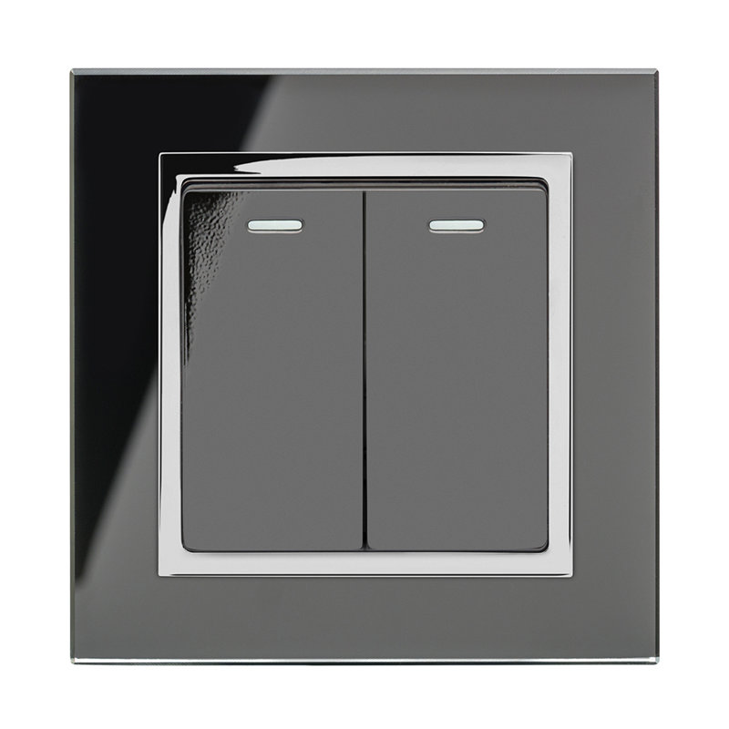 Crystal CT 2 Gang Rocker Light Switch  Black, Black