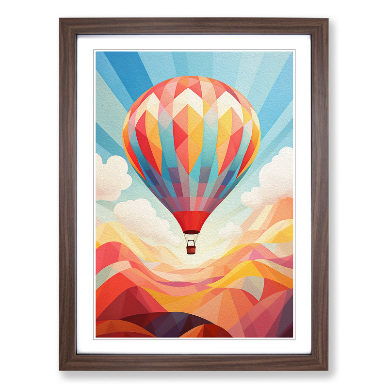 Hot Air Balloon Geometric Art - Framed Print, Walnut Framed, 64cm H x 46cm W x 2cm D