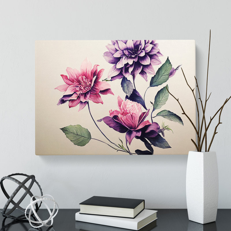 Artistic Watercolour Flowers - Wrapped Canvas, 35cm H x 50cm W x 3cm D