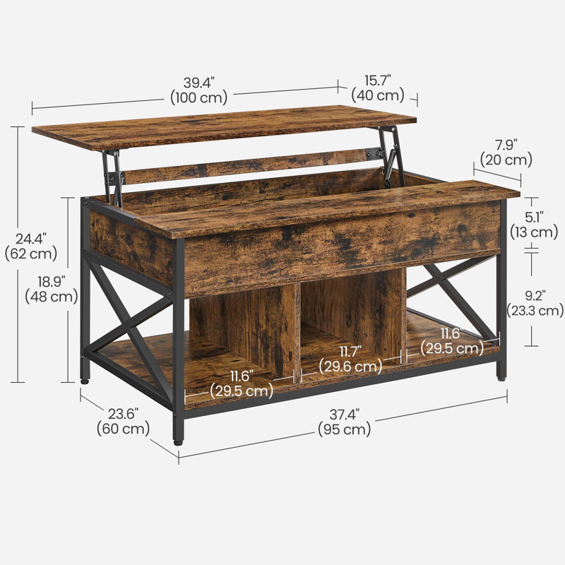 Carnagall Lift Top Coffee Table with Storage, Rustic Brown