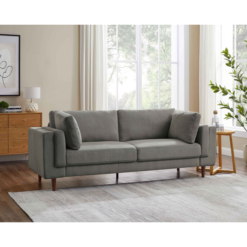 Kraz 215.9Cm Square Arms Sofa, Grey Corduroy