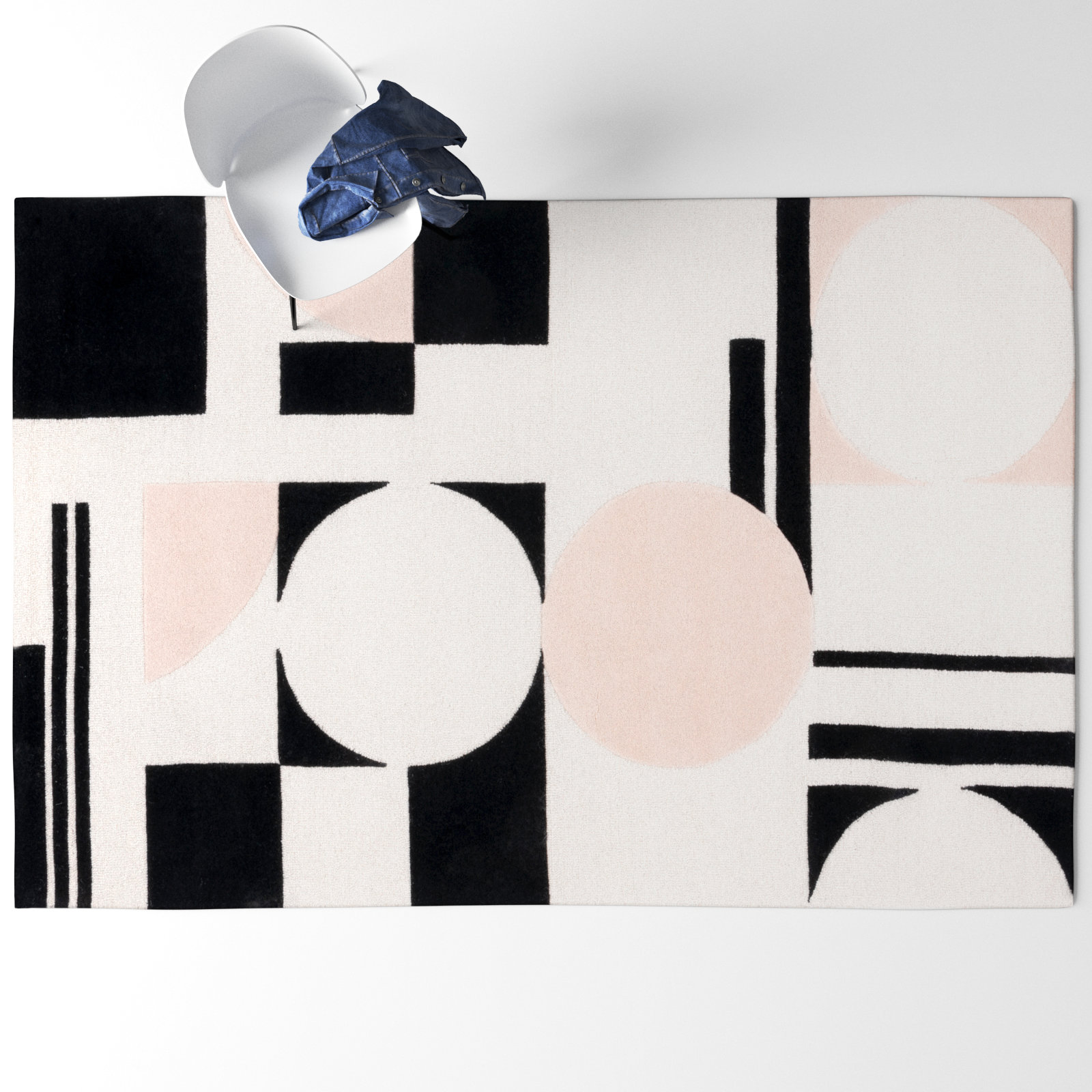 Felipe Blush Black Hand-Woven Wool Geometric Rug, Rectangle 9' x 12'