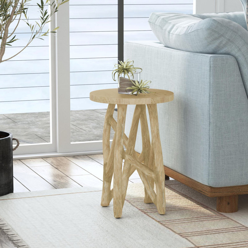 Markkus Round Twig Base Side Table, Beige