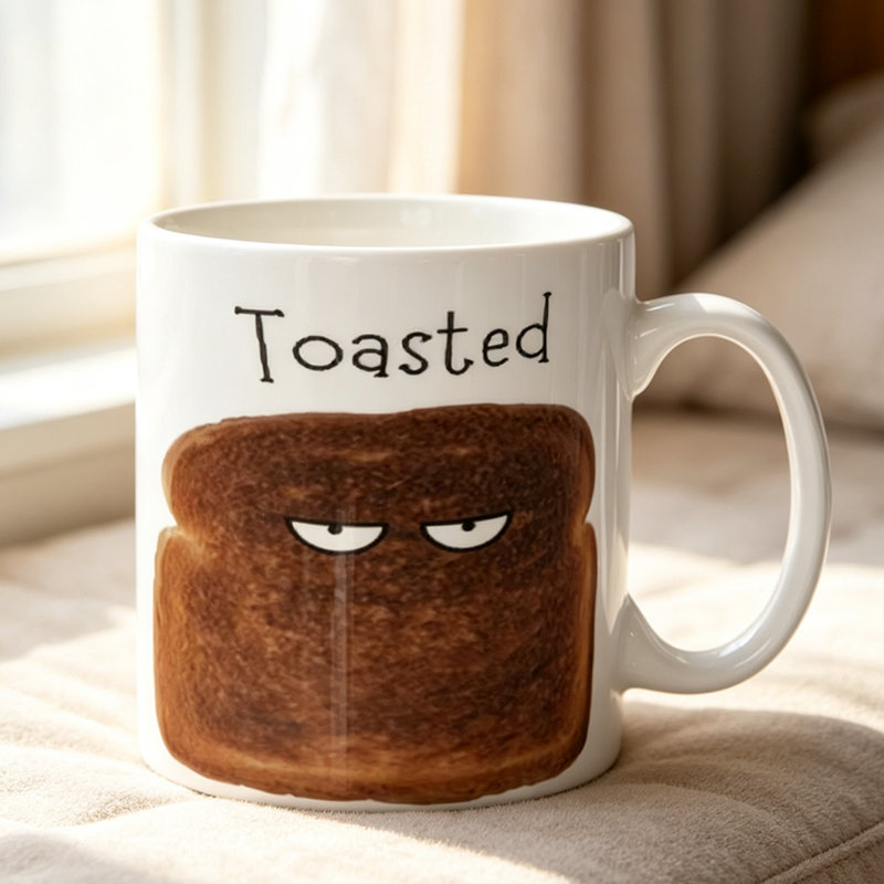 1pc Novelty 2D Flat Vision Toasted Bread Mug Coffee Cup Juice Cup Fun Gift.