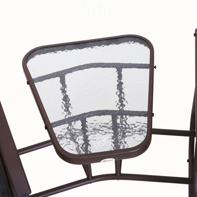 Fauteuils à bascule d'extérieur avec table basse, balançoire à 2 places pour terrasse, jardin et porche, gris, Brun / Gris
