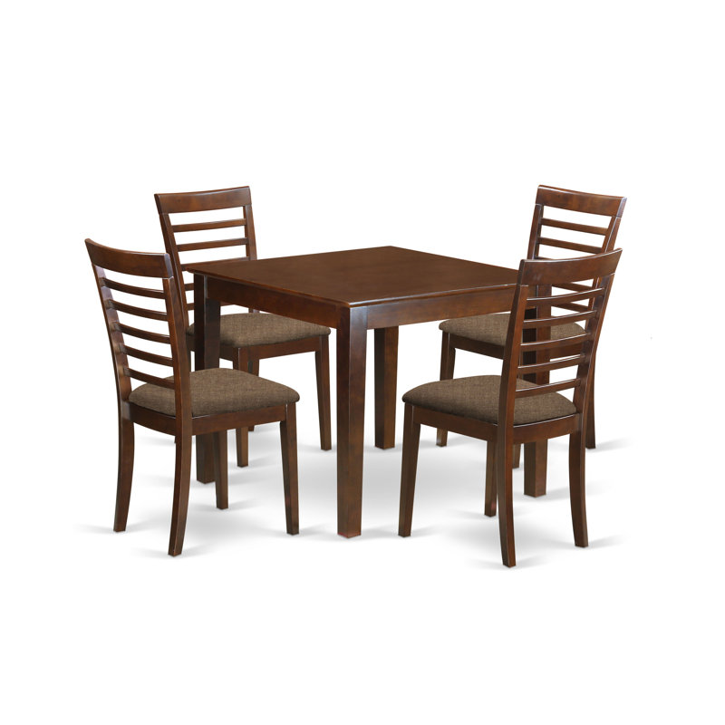 5 Piece Dining Table Set for 4 Includes a Square Kitchen Table and 4 Linen Fabric Dining Room Chairs, 36x36 Inch, Mahogany