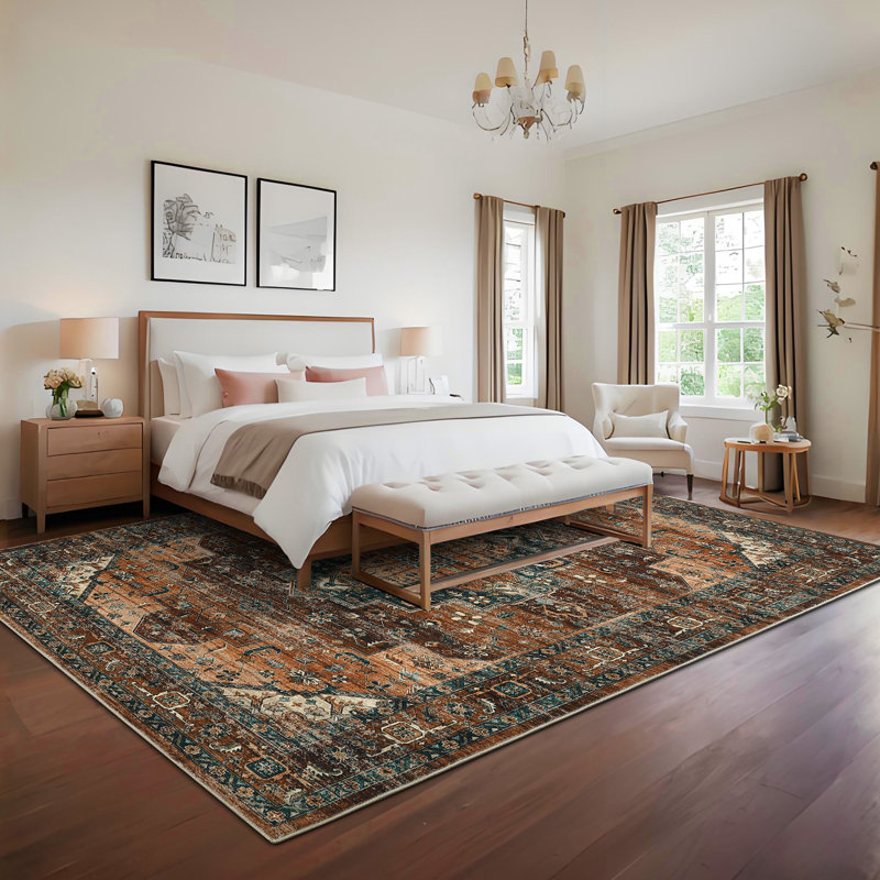 Machine Washable Area Rug Vintage Area Rugs Non Slip Backing Distressed Carpet for Living Room Kitchen Entryway, Brown