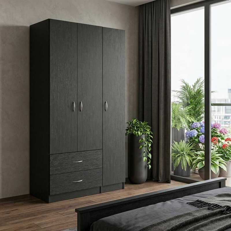 Commode combinée 71 po à trois portes et deux tiroirs en bois noir