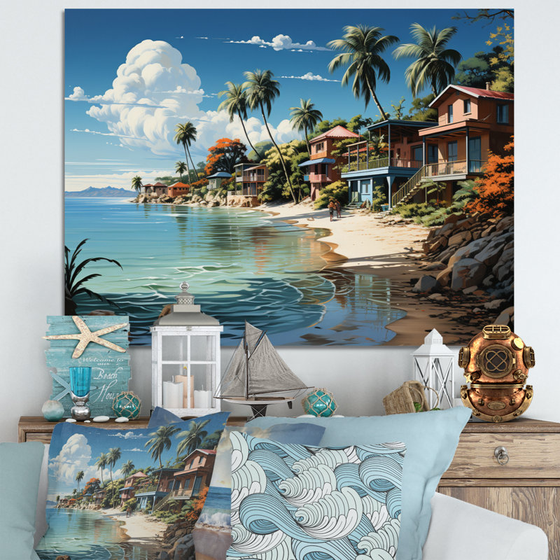 Beach Tropical Vibes - Coastal Beach, art mural encadré, Toile tendue, H 12 po x l 20 po x P 1 po