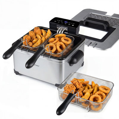 5.3-Qt Electric Deep Fryer with 3 Baskets, 1700W LED Touch Screen, 6 Presets, Timer Silver
