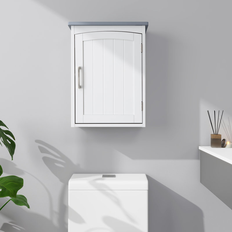 FRALIMK Bathroom Wall Mount Storage Cabinet Single Door with Adjustable Shelf, Grey/White