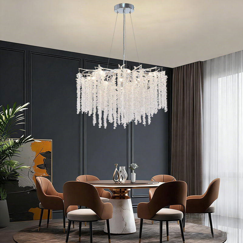 Modern Silver Tree Branch Crystal Chandelier, 23.62", G9 (No Bulb)