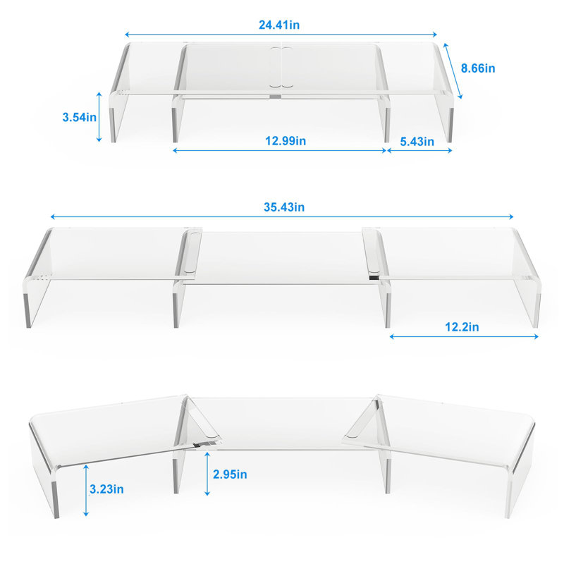 Acrylic Monitor Stand Riser,Dual Monitor Stand With Adjustable Length And Angle,3 Shelf
