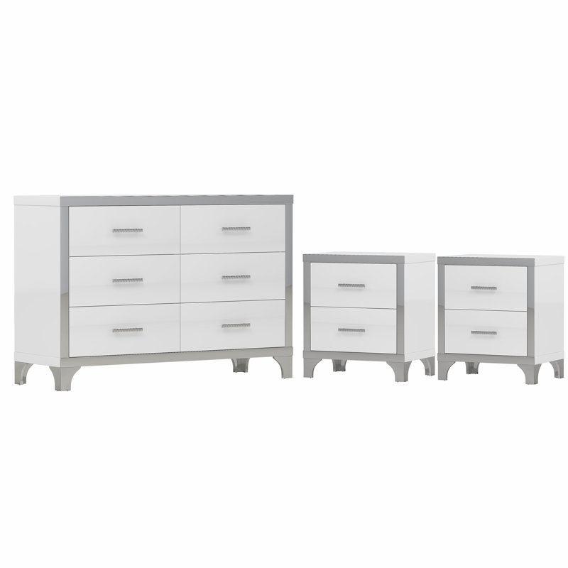 3-Piece Bedroom Set,  One Dresser And Two Nightstands, White