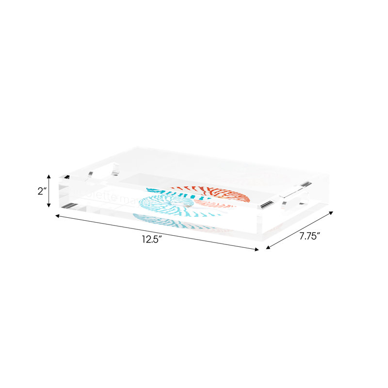 Nautilus Coral Turq Acrylic Rectangle Decorative Tray, 12.5"W x 7.75"D x 2"H