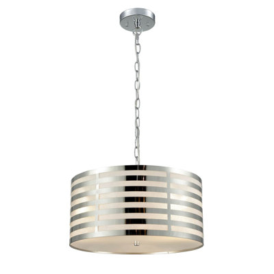 Modern Pendant Chandelier Chrome Finish With Drum Shade